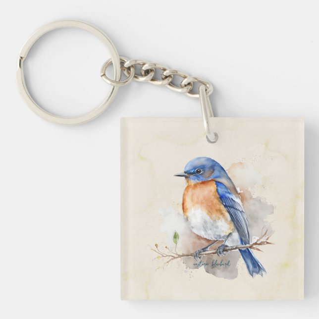 Porte-clefs Jolie Aquarelle Bleue Orientale Orange Bleue (Devant)