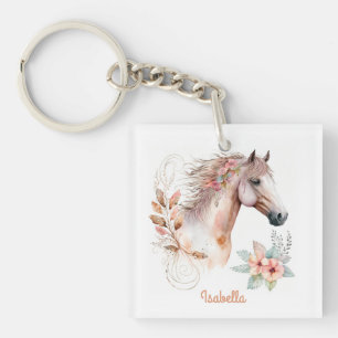 Porte-clefs Jolie aquarelle Floral Boho Horse Porte - clé