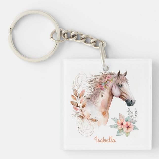 Porte-clefs Jolie aquarelle Floral Boho Horse Porte - clé (Devant)