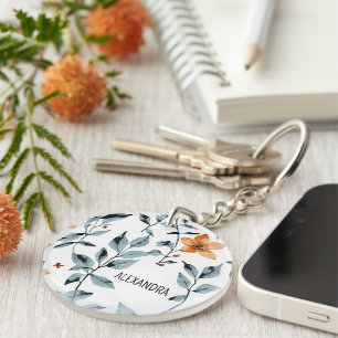 Porte-clefs Jolie aquarelle Floral Nom personnalisé