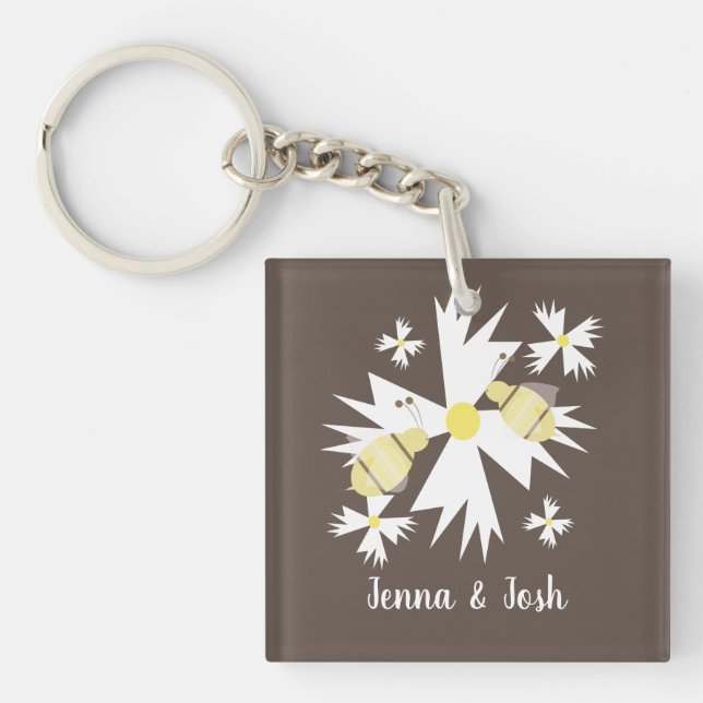 Porte-clefs Jolie Bee Floral Botanique Jaune Blanc Faisée (Devant)