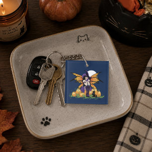 Porte-clefs Jolie citrouille fée d'Halloween avec un chat noir
