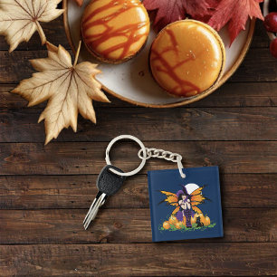 Porte-clefs Jolie citrouille fée d'Halloween avec un chat noir