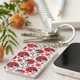 Porte-clefs Jolie coccinelle kawaii motif floral sans couture