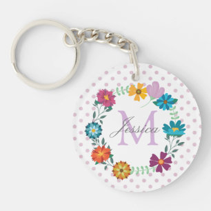 Porte-clefs Jolie couronne de fleurs colorées Personnalisé Dot