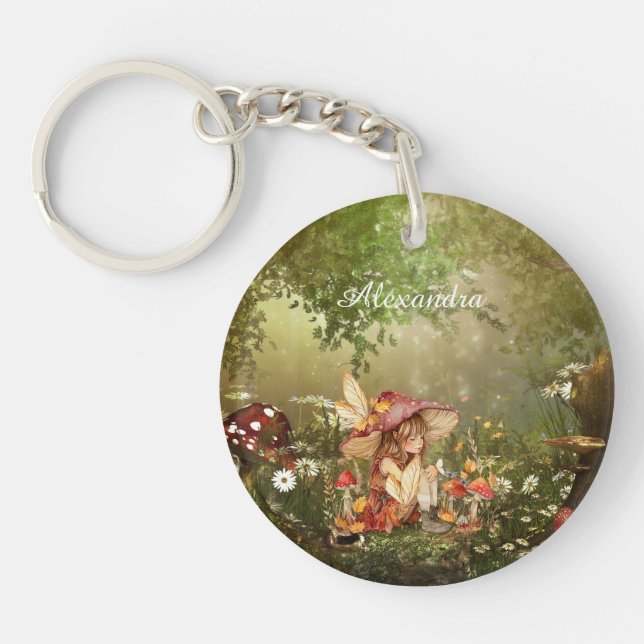 Porte-clefs Jolie fée des champignons dans la forêt (Devant)