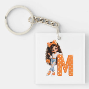 Porte-clefs Jolie Fille avec Lettre M Plaid
