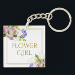 Porte-clefs Jolie Fleur Fleur Mariage de printemps<br><div class="desc">Ce porte - clé mignon fait le cadeau parfait de faveur pour vos filles de fleurs. Il est doté d'élégantes lettres dorées et d'une bordure avec un joli ensemble de fleurs printanières aux couleurs pastel. Bonne façon de la remercier d'avoir fait partie de votre mariage.</div>