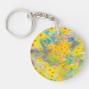 Porte-clefs Jolie Fleurs Jaunes et Rouges avec Turquoise