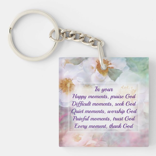 Porte-clefs Jolie floraison avec un clavier de message inspiré (Devant)