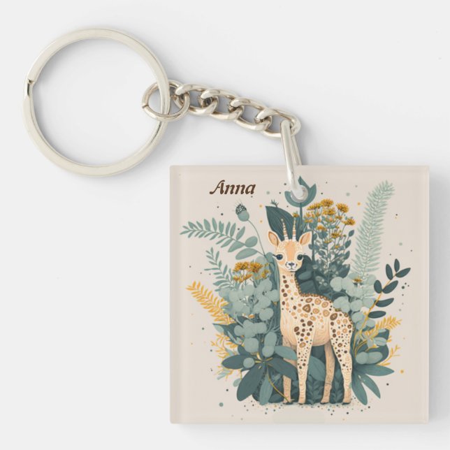 Porte-clefs Jolie girafe fleurie (Devant)