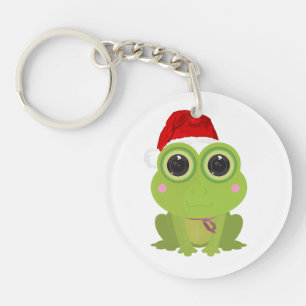 Porte-clefs Jolie grenouille de Noël chapeau de Père Noël vaca