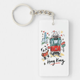 Porte-clefs Jolie illustration de tramway de Hong Kong