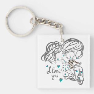 Porte-clefs Jolie illustration numérique "Je t'aime" dessinée 