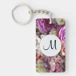 Porte-clefs Jolie initiale personnalisée florale rose