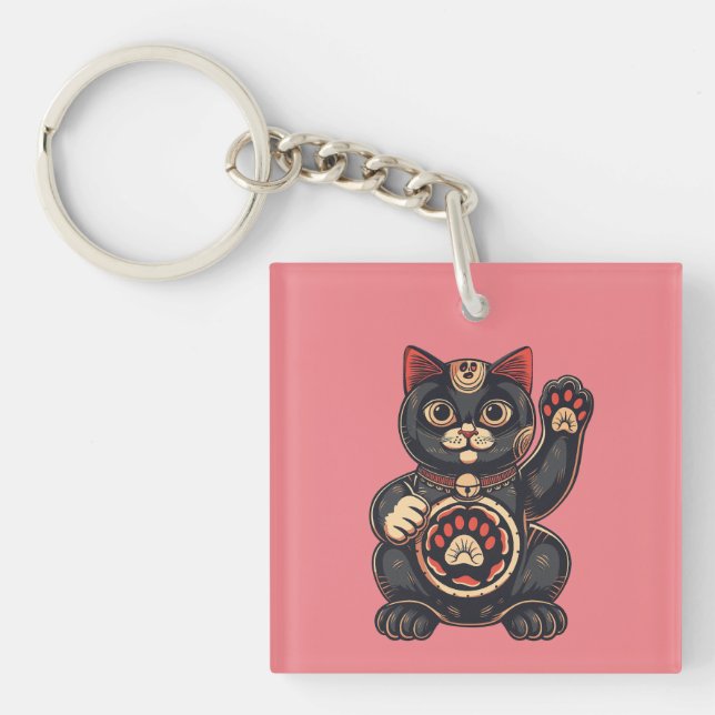 Porte-clefs jolie Maneki Neko imprimé chat japonais (Devant)