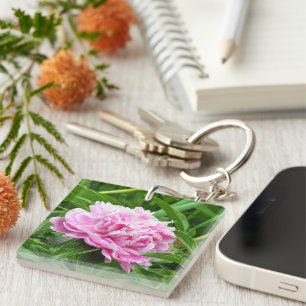 Porte-clefs Jolie pivoine rose