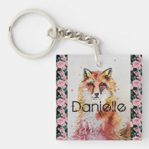 Porte-clefs Jolie Renard Rouge Aquarelle Rose Filles Dames