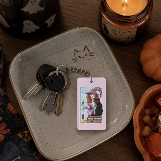Porte-clefs Jolie Sorcière Chat Noir Livres de Potions Roses (Créateur téléchargé)