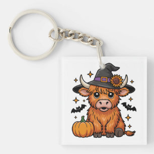 Porte-clefs Jolie sorcière de vache Highland avec Halloween Ci