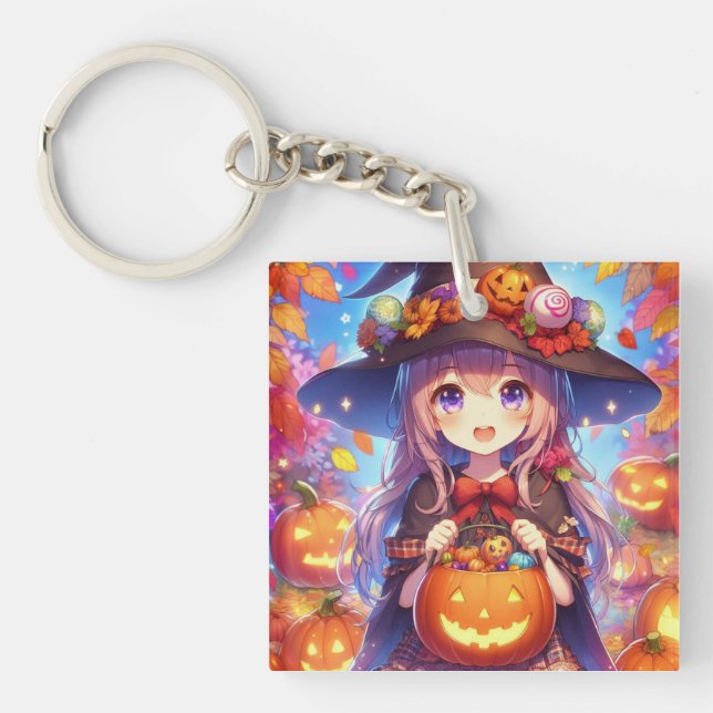 Porte-clefs Jolie Sorcière d'Halloween Anime (Devant)