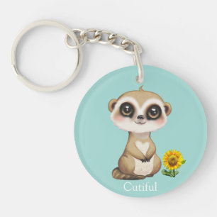 Porte-clefs Jolie suricate et tournesol sur fond sarcelle