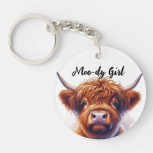 Porte-clefs Jolie vache des Highlands, fille lunatique