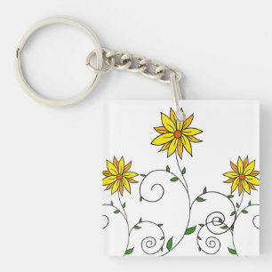 Porte-clefs Jolies fleurs jaunes fantaisistes en art doodle
