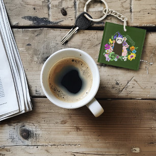 Porte-clefs Jolies fleurs sauvages de furet sableux en bois ve