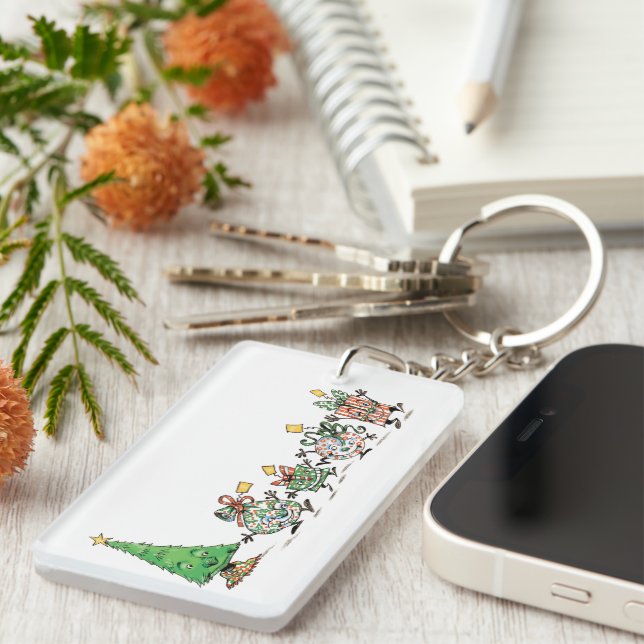 Porte-clefs Jolis cadeaux de Noël dansants en cartoon et arbre (Devant droit)