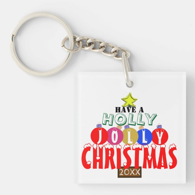 Porte-clefs Jolly Arbre de Noël Ornements Monogramme (Devant)