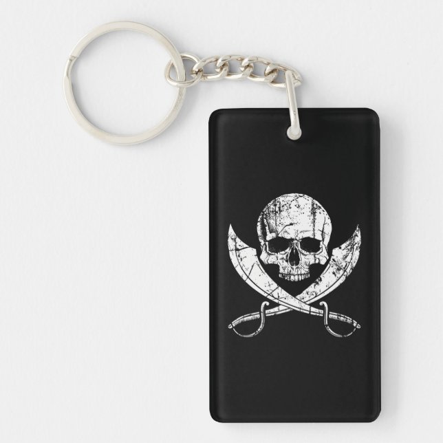 Porte-clefs Jolly roger Pirate Drapeau crâne et sabre croisé (Devant)