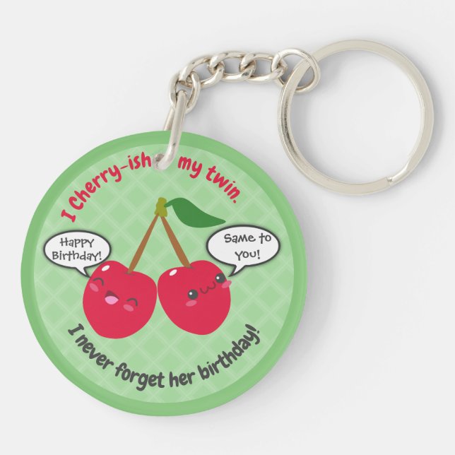Porte-clefs Jote Red Cherry Kawaii Twins Anniversaire (Dos)