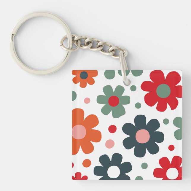 Porte-clefs Jouer Motif de fleurs rétro (Devant)