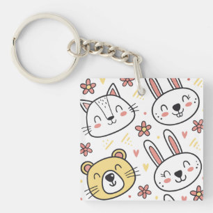 Porte-clefs Jouer Motif sans couture avec de mignons animaux d