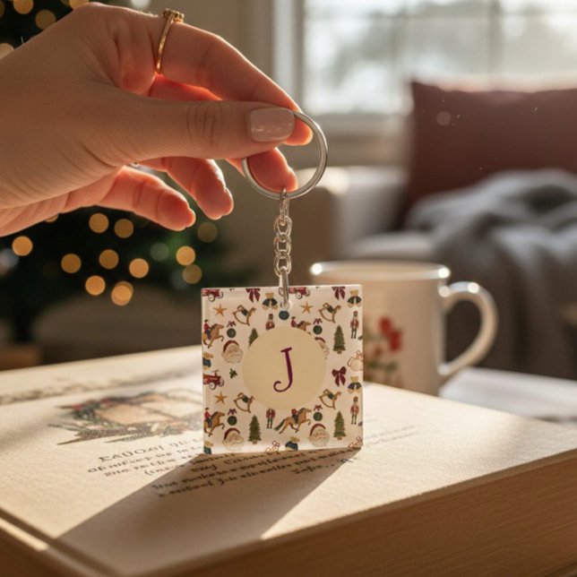 Porte-clefs Jouets de Noël en aquarelle Monogramme initiale (Créateur téléchargé)
