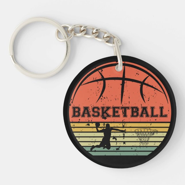 Porte-clefs Joueur de basket-ball slunk coucher de soleil rétr (Devant)