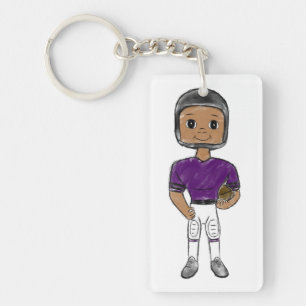 Porte-clefs joueur de football vintage rétro violet noir simpl