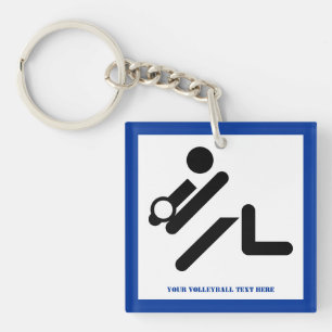 Porte-clefs Joueur de volley-ball noir, blanc, bleu icon custo
