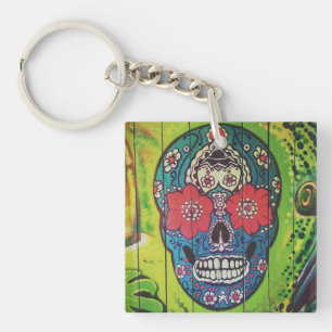 Porte-clefs Jour de la mort Funky Blue et Green Sugar Skull K