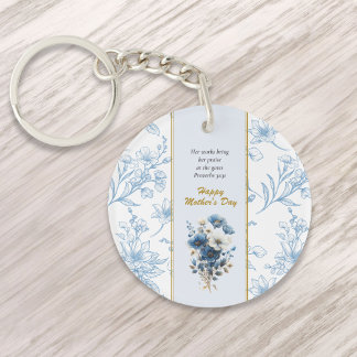 Porte-clefs Jour des mères joyeuses de Floral bleu moderne