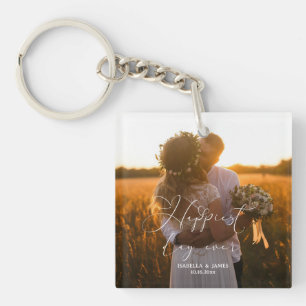 Porte-clefs Jour le plus heureux Élégant Calligraphie Mariage