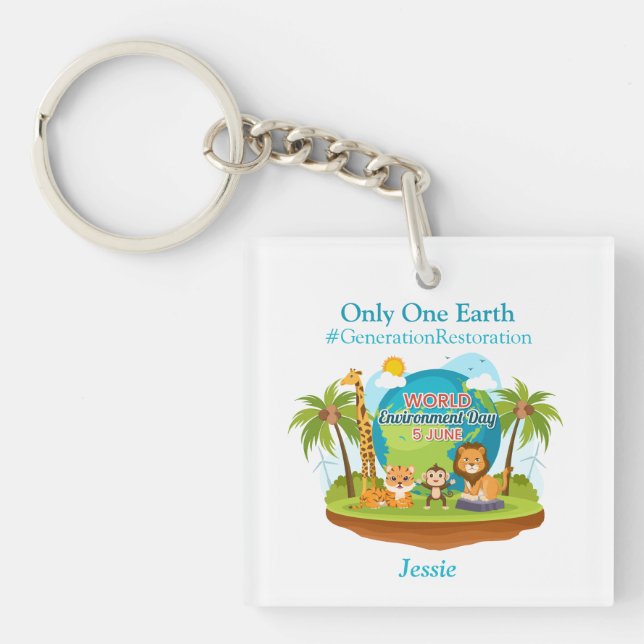 Porte-clefs Jour Mondial de l'Environnement Texte Personnalisé (Devant)