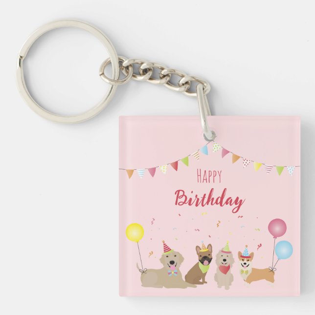 Porte-clefs Joyeuse fête des chiens d'anniversaire (Devant)