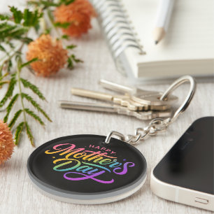 Porte-clefs Joyeuse Fête des Mères Colorée Calligraphie Arc-en