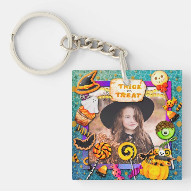 Porte-clefs Joyeuse fête d'Halloween remplie de friandises (Devant)