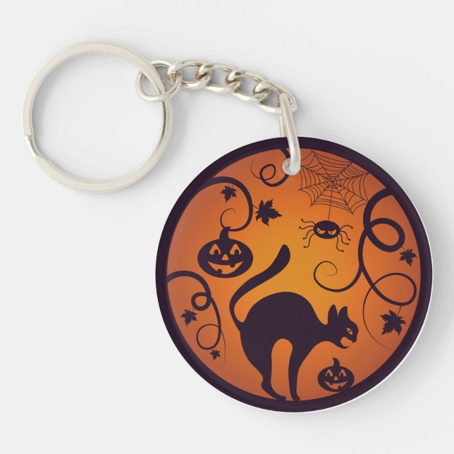 Porte-clefs Joyeuse lanterne d'Halloween araignées et chauves- (Devant)