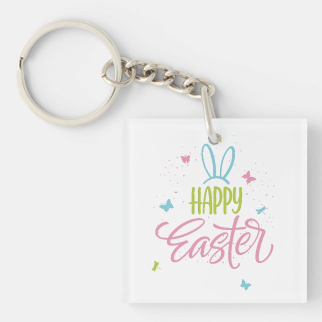 Porte-clefs Joyeuse Pâques aux papillons (Devant)