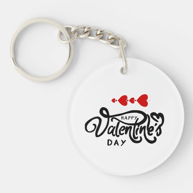 Porte-clefs Joyeuse Saint-Valentin calligraphie Cœurs Rouges F (Devant)