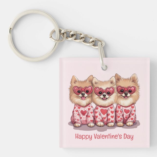 Porte-clefs Joyeuse Saint-Valentin Chiens Pomeranian (Devant)